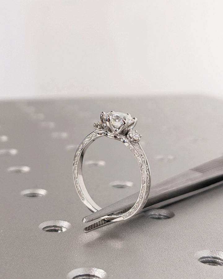 1.0CT Three Stone Lab Grown Round Diamond Engagement Ring For Her
