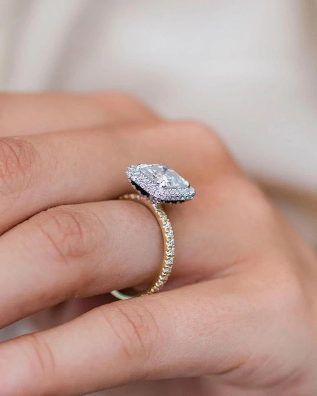 2.0CT Asscher Cut Pave Lab Grown Diamond Halo Engagement Ring For Women
