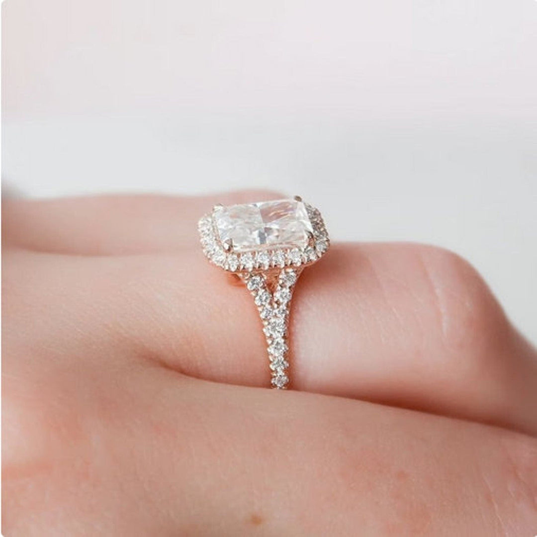 2.50CT Radiant Cut Halo Lab Grown Diamond Pave Engagement Ring For Her
