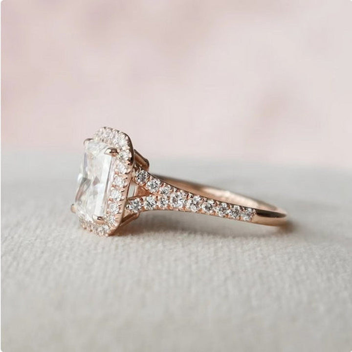 2.50CT Radiant Cut Halo Lab Grown Diamond Pave Engagement Ring For Her