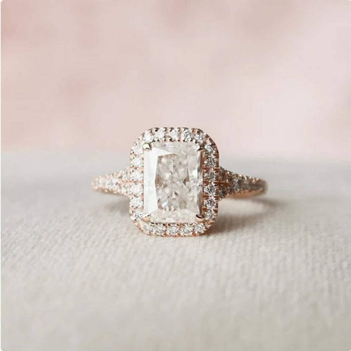 2.50CT Radiant Cut Halo Lab Grown Diamond Pave Engagement Ring For Her