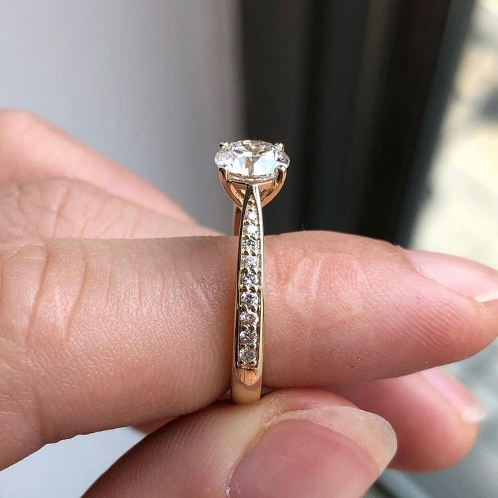 1.0CT Round Lab Grown Pave Set Diamond Engagement Ring For Women