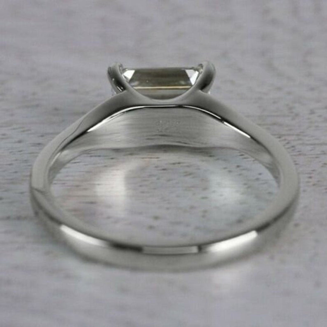1.50CT East West Emerald Cut Solitaire Lab Grown Diamond Engagement Ring For Women