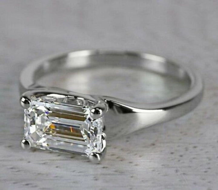 1.50CT East West Emerald Cut Solitaire Lab Grown Diamond Engagement Ring For Women