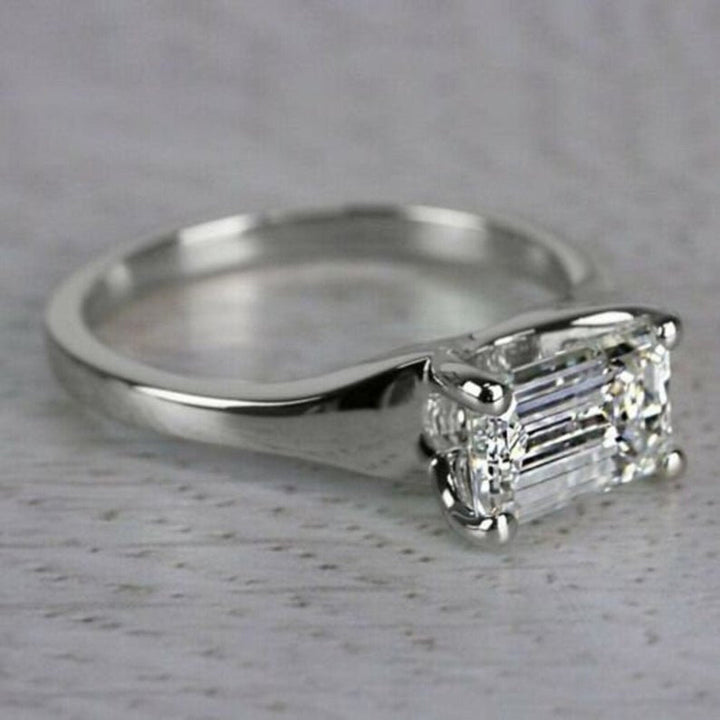 1.50CT East West Emerald Cut Solitaire Lab Grown Diamond Engagement Ring For Women