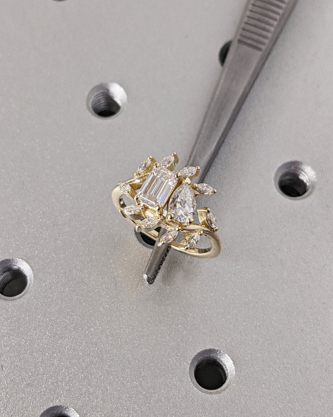 0.50CT Emerald & Pear Cut Toi et Moi Lab Grown Diamond Cluster Engagement Ring For Her