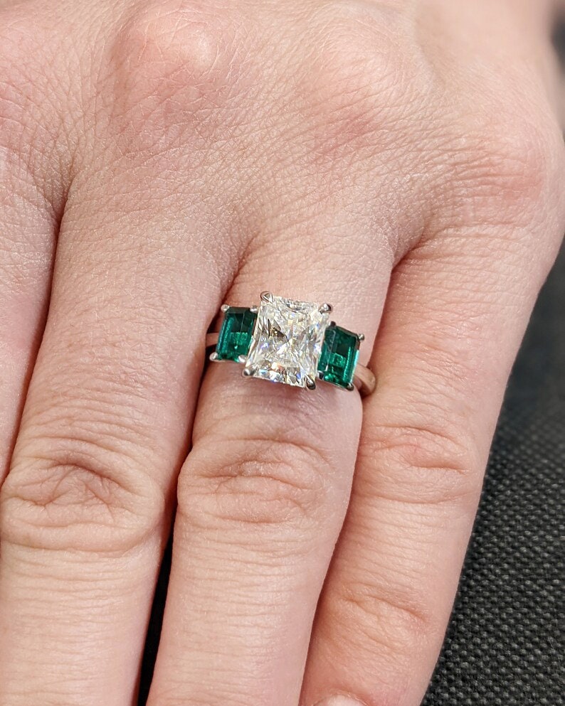 2.0CT Radiant Cut Three Stone Lab Grown Diamond Engagement Ring Trilogy Engagement Ring