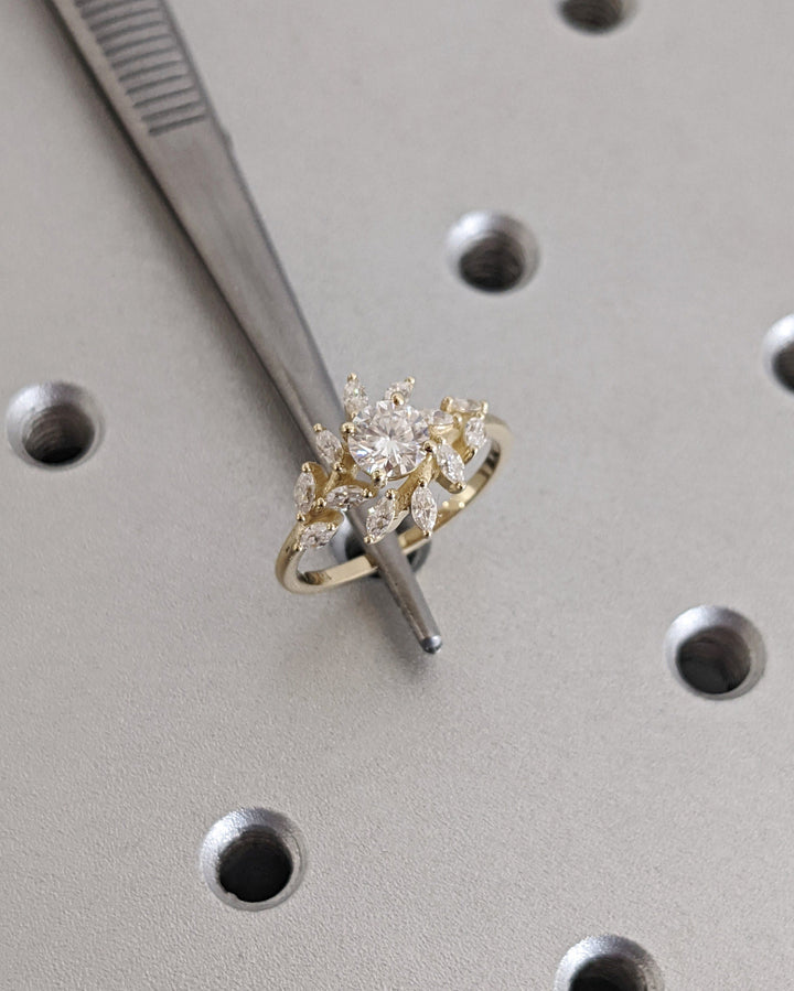 0.50CT Round Cluster Lab Grown Diamond Engagement Ring For Women