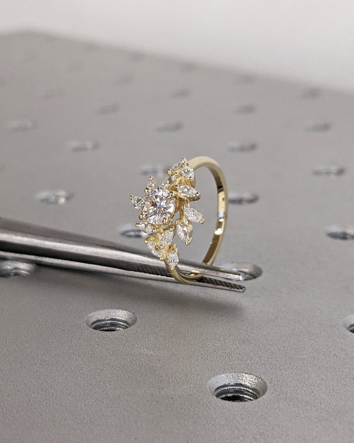 1.0CT Round Cut Cluster Lab Grown Diamond Engagement Ring For Women