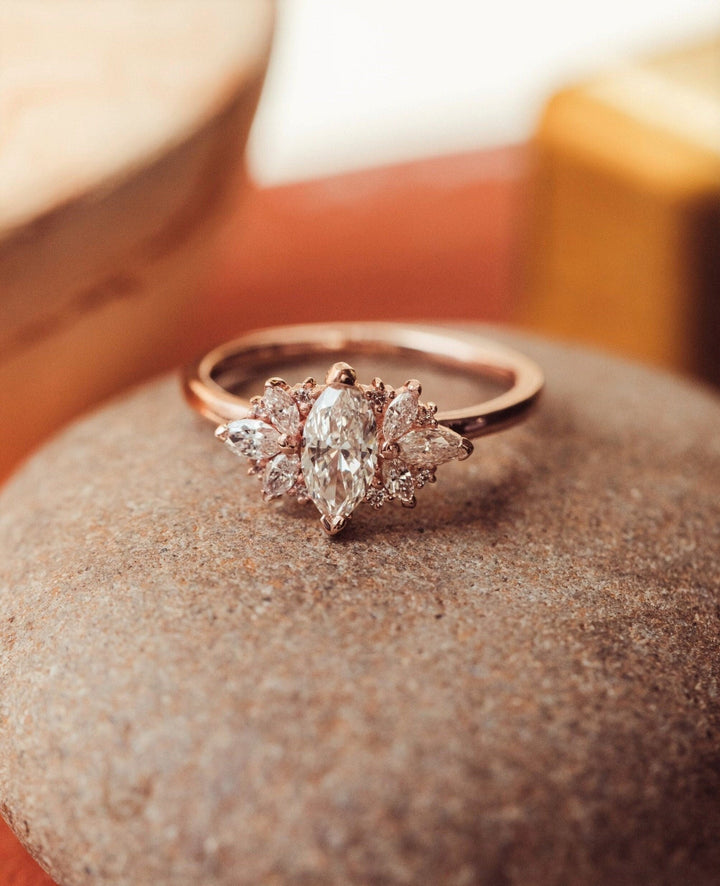 1.0CT Marquise Cut Cluster Lab Grown Diamond Engagement Ring For Women