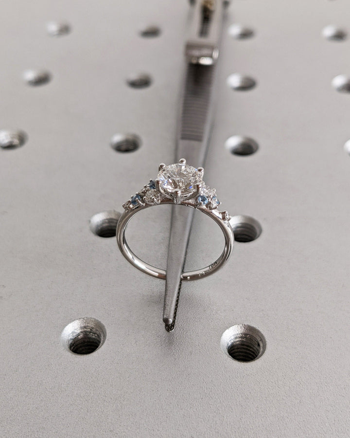 1.0CT Round Cut Cluster Lab Grown Diamond Engagement Ring Minimalist Wedding Ring