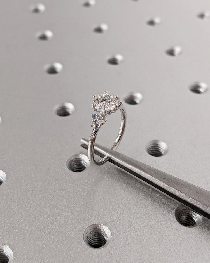 1.0CT Round Cut Cluster Lab Grown Diamond Engagement Ring Minimalist Wedding Ring