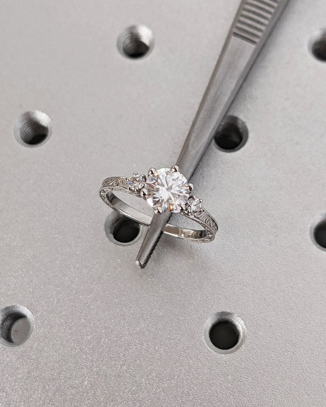 1.0CT Three Stone Lab Grown Round Diamond Engagement Ring For Her