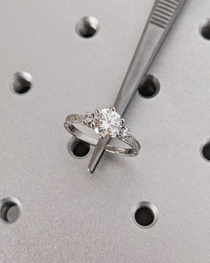 1.0CT Three Stone Lab Grown Round Diamond Engagement Ring For Her