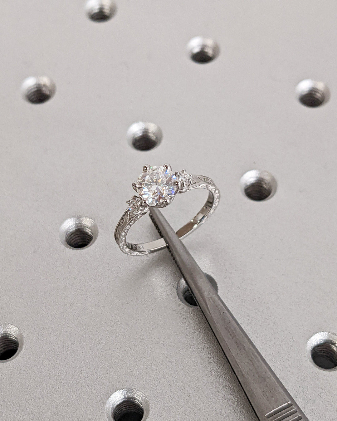 1.0CT Three Stone Lab Grown Round Diamond Engagement Ring For Her