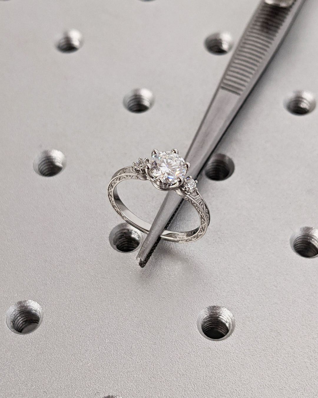 1.0CT Three Stone Lab Grown Round Diamond Engagement Ring For Her