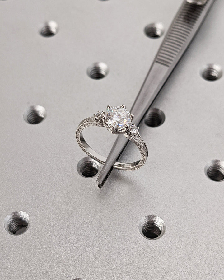 1.0CT Three Stone Lab Grown Round Diamond Engagement Ring For Her