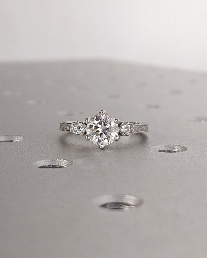 1.0CT Three Stone Lab Grown Round Diamond Engagement Ring For Her
