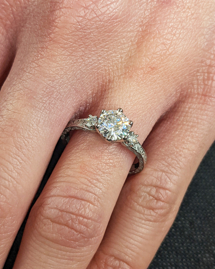 1.0CT Three Stone Lab Grown Round Diamond Engagement Ring For Her