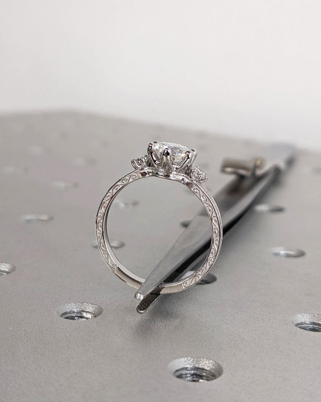 1.0CT Three Stone Lab Grown Round Diamond Engagement Ring For Her