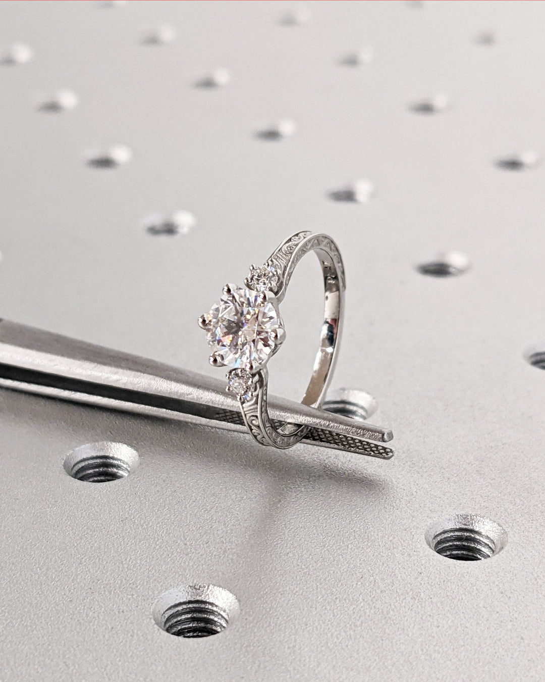 1.0CT Three Stone Lab Grown Round Diamond Engagement Ring For Her