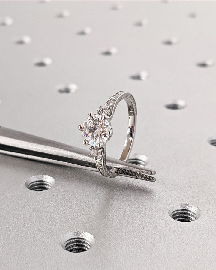 1.0CT Three Stone Lab Grown Round Diamond Engagement Ring For Her