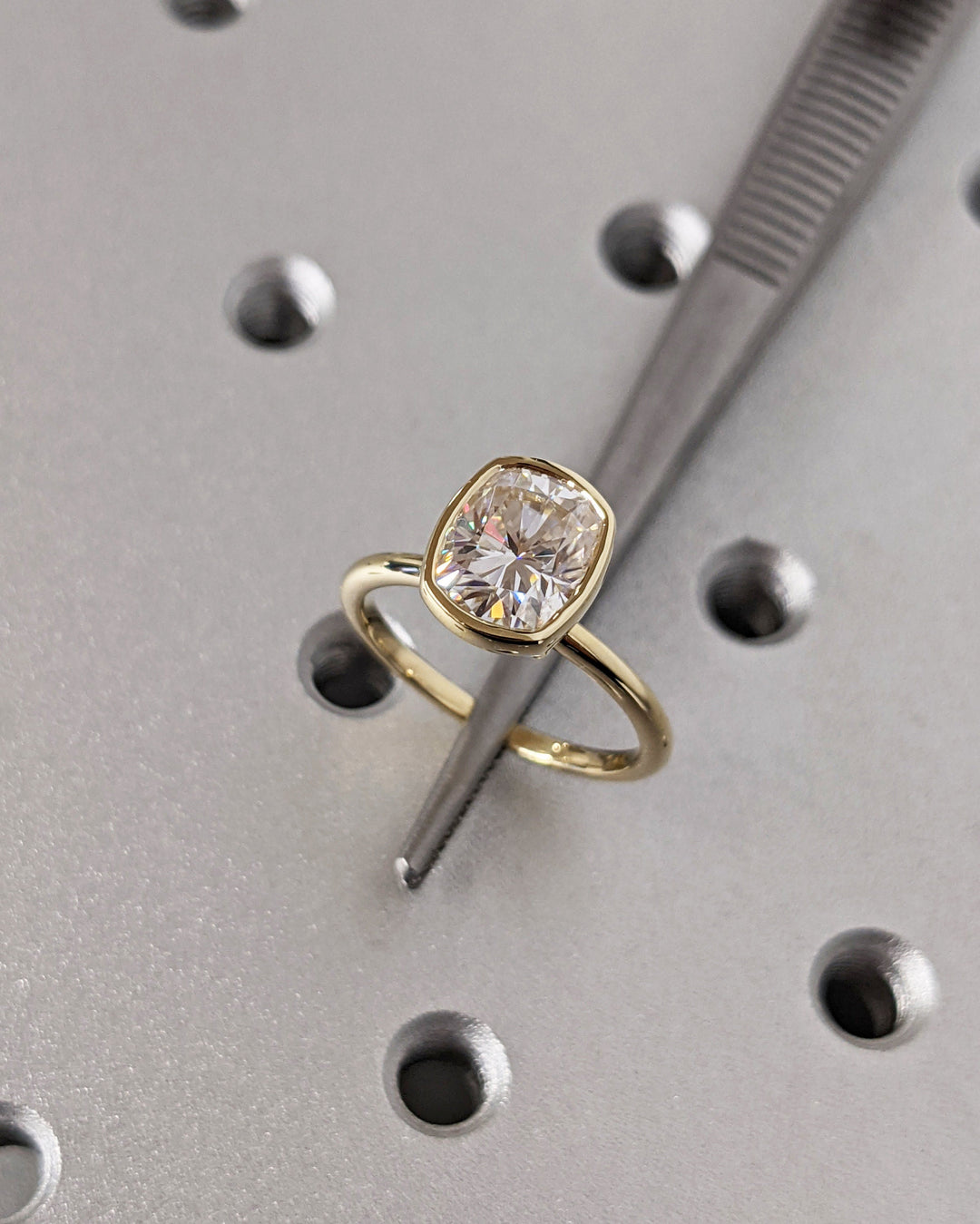 2.0CT Elongated Cushion Bezel Solitaire Lab Grown Diamond Engagement Ring For Her