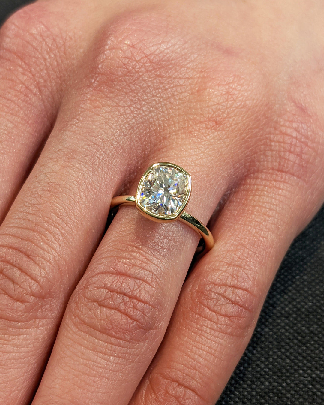 2.0CT Elongated Cushion Bezel Solitaire Lab Grown Diamond Engagement Ring For Her
