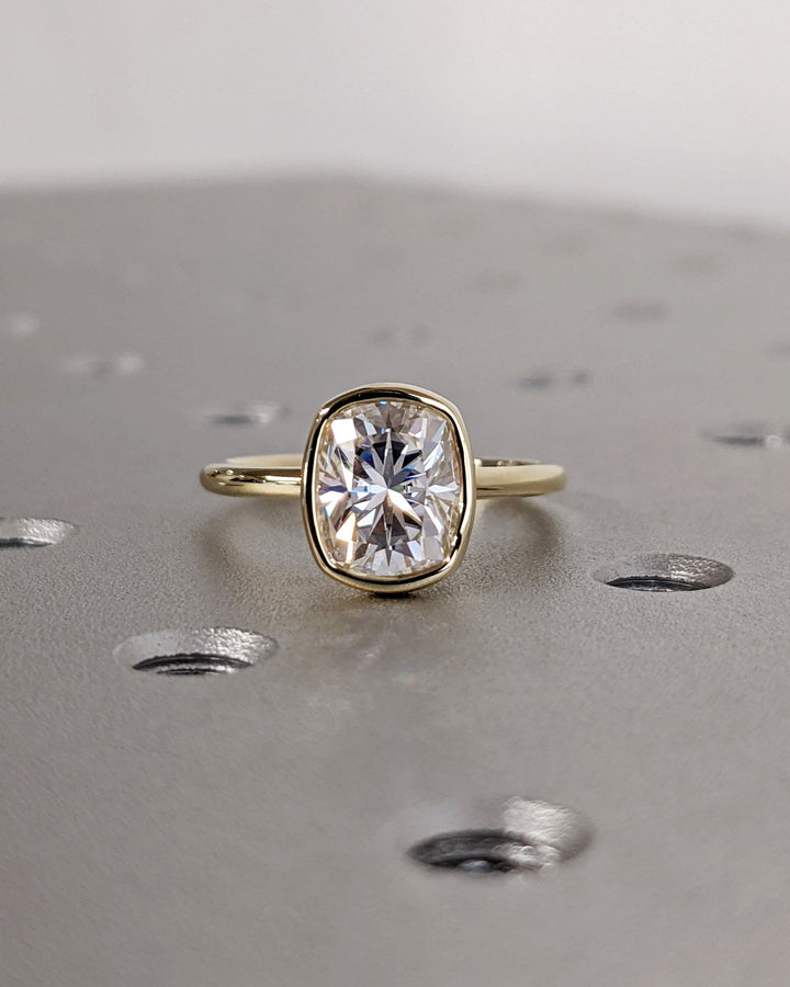 2.0CT Elongated Cushion Bezel Solitaire Lab Grown Diamond Engagement Ring For Her