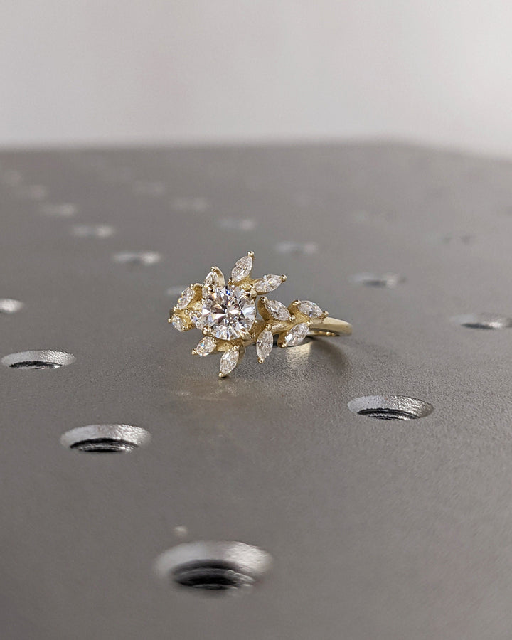 1.0CT Round Cut Cluster Lab Grown Diamond Engagement Ring For Women