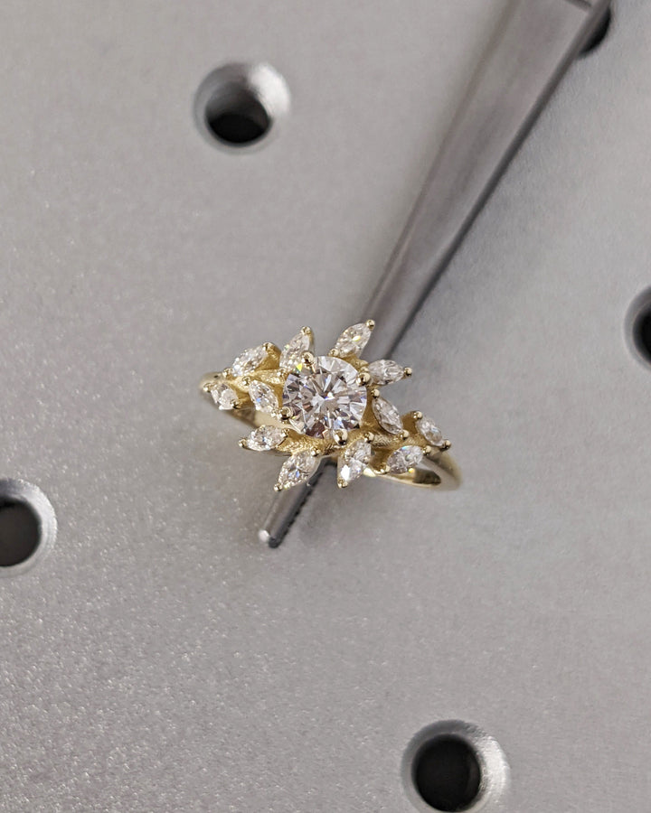 1.0CT Round Cut Cluster Lab Grown Diamond Engagement Ring For Women