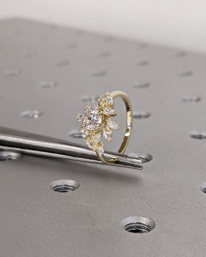 0.50CT Round Cluster Lab Grown Diamond Engagement Ring For Women
