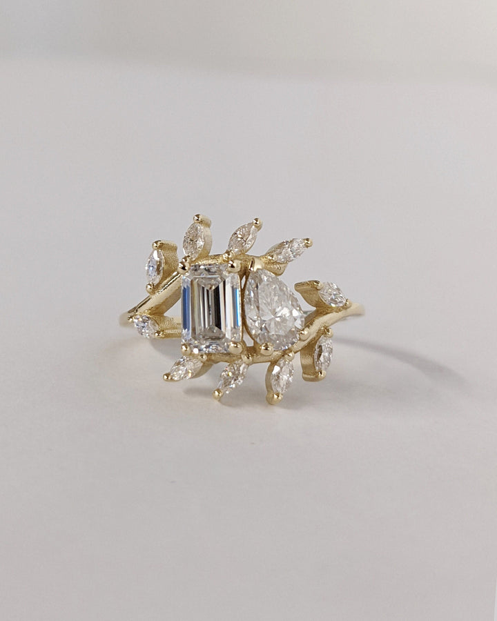 0.5CT Toi et Moi Lab Grown Emerald & Pear Diamond Engagement Ring You & Me Promise Ring