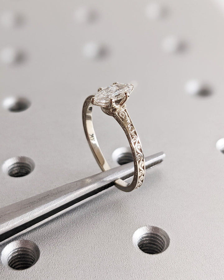 0.50CT Vintage Marquise Engagement Ring Lab Grown Diamond Engagement Ring For Women