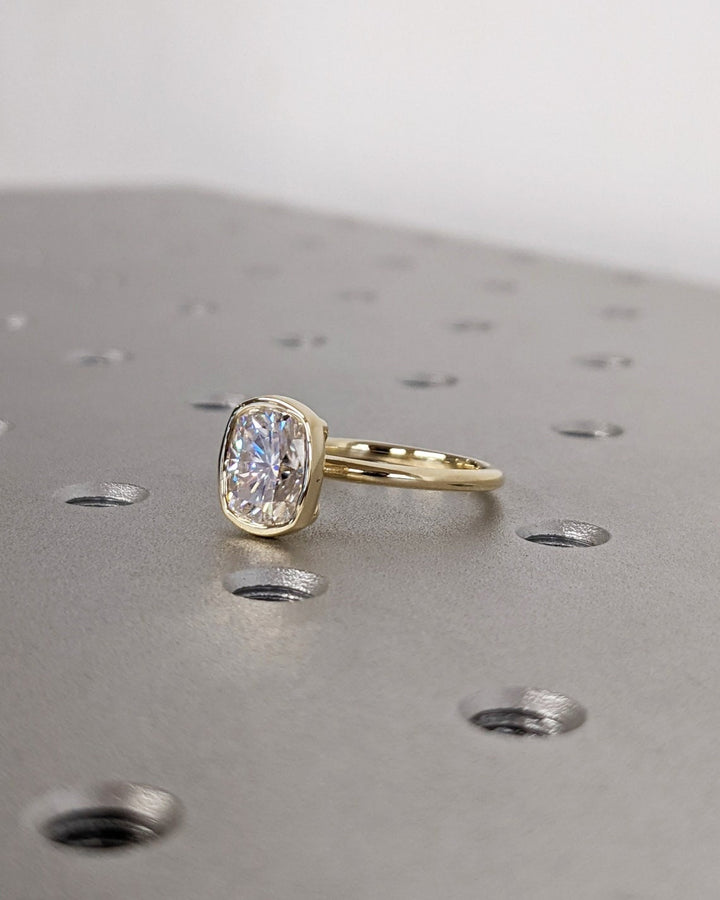 2.0CT Elongated Cushion Bezel Solitaire Lab Grown Diamond Engagement Ring For Her