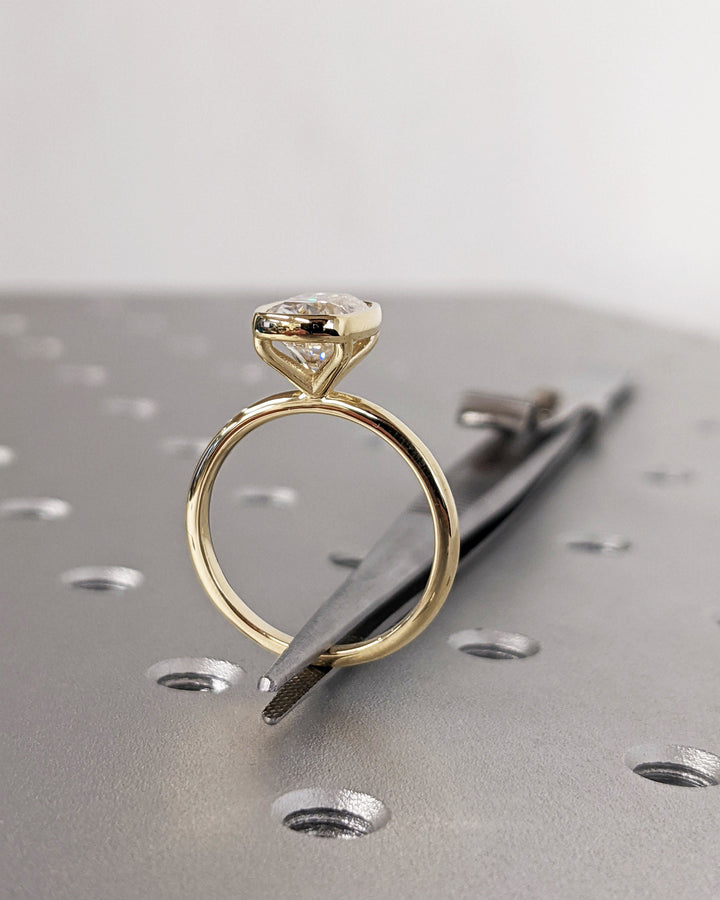 2.0CT Elongated Cushion Bezel Solitaire Lab Grown Diamond Engagement Ring For Her