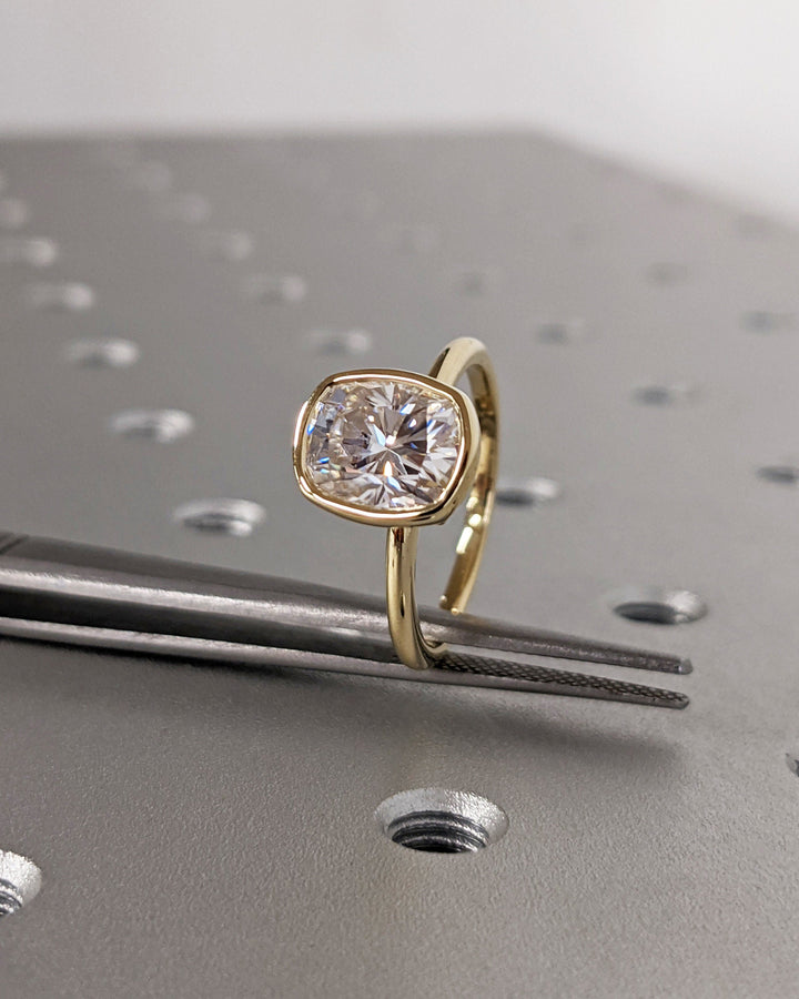 2.0CT Elongated Cushion Bezel Solitaire Lab Grown Diamond Engagement Ring For Her