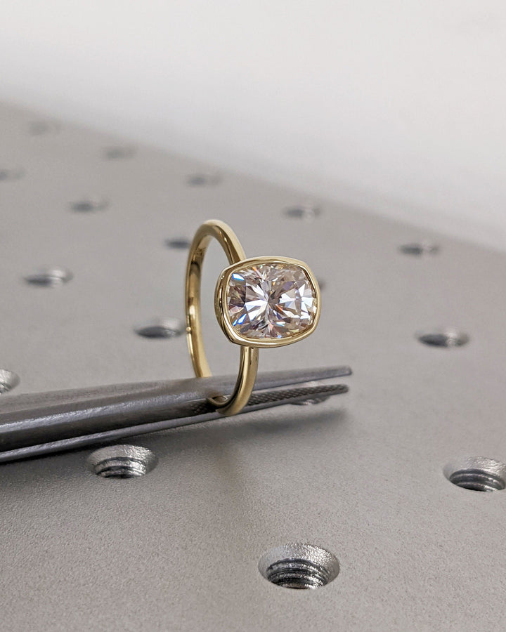 2.0CT Elongated Cushion Bezel Solitaire Lab Grown Diamond Engagement Ring For Her