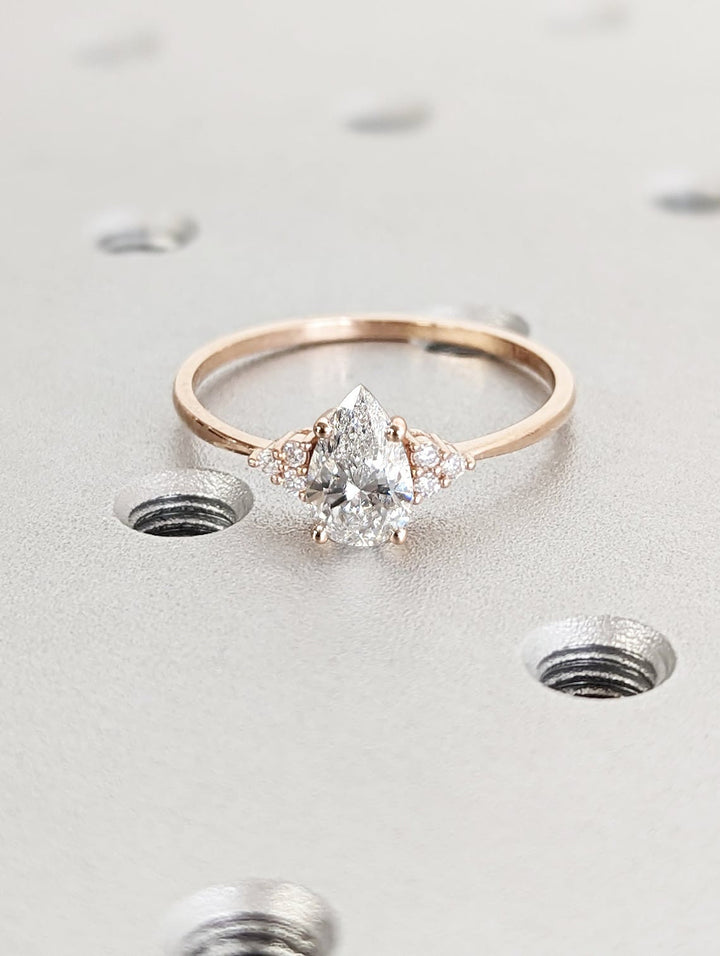 1.0CT Pear Cut Cluster Lab Grown Diamond Engagement Ring Maximalist Engagement Ring