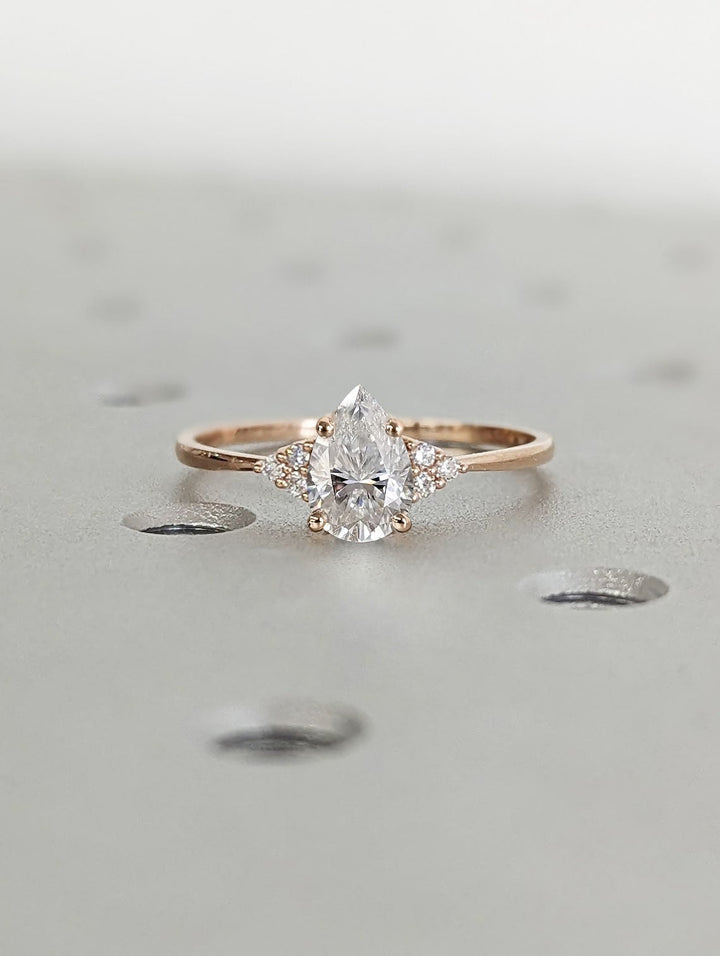 1.0CT Pear Cut Cluster Lab Grown Diamond Engagement Ring Maximalist Engagement Ring