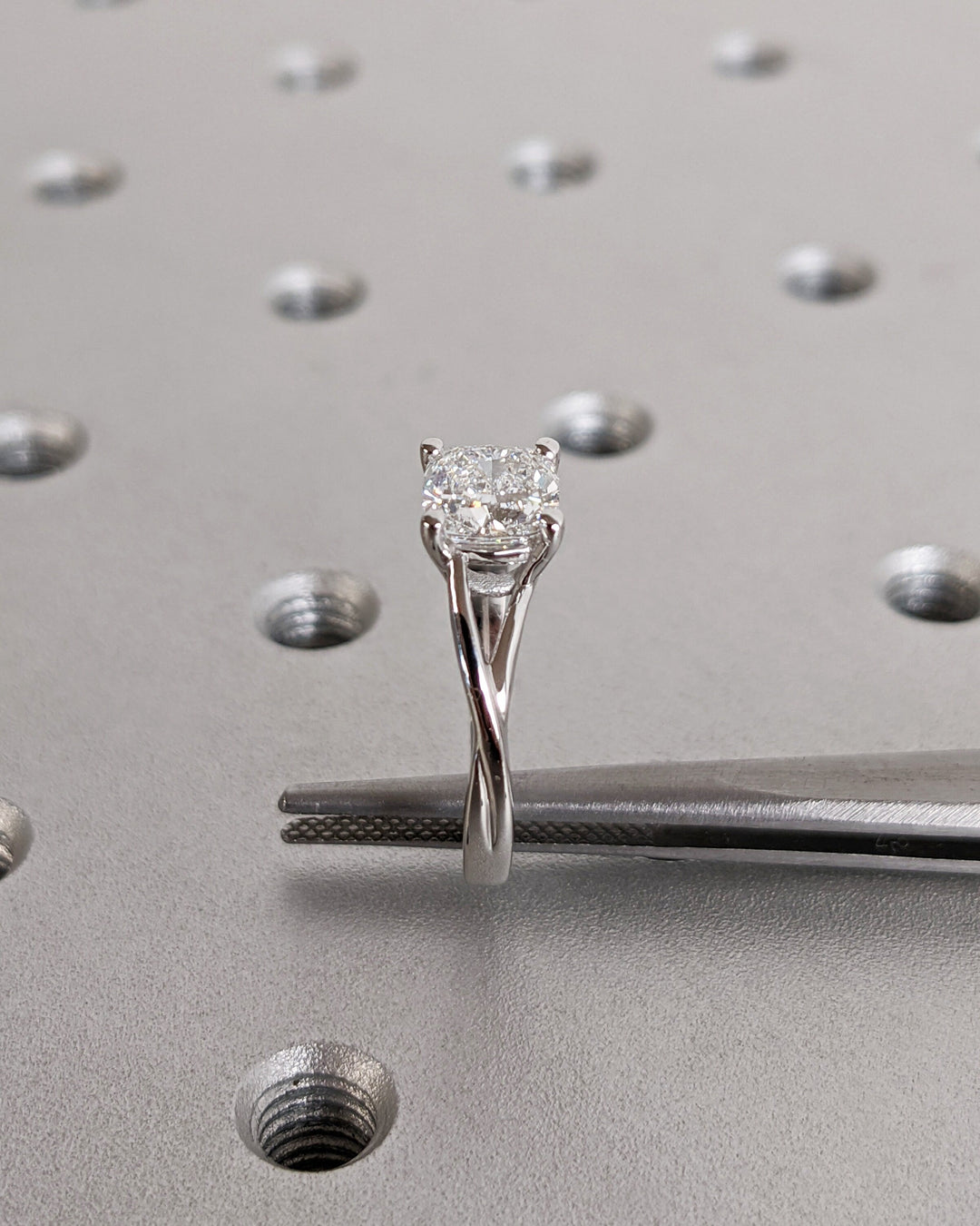1.0CT Cushion Lab Grown Split Shank Diamond Engagement Ring Unique Twisted Band