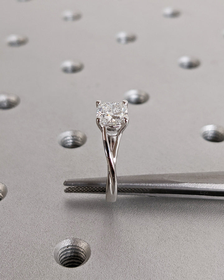 1.0CT Cushion Lab Grown Split Shank Diamond Engagement Ring Unique Twisted Band