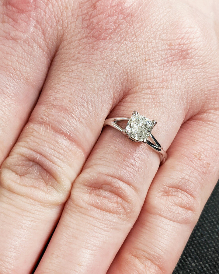 1.0CT Cushion Lab Grown Split Shank Diamond Engagement Ring Unique Twisted Band