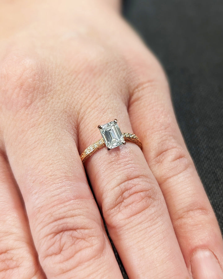 1.0CT Emerald Vintage Lab Grown Diamond Engagement Ring For Women