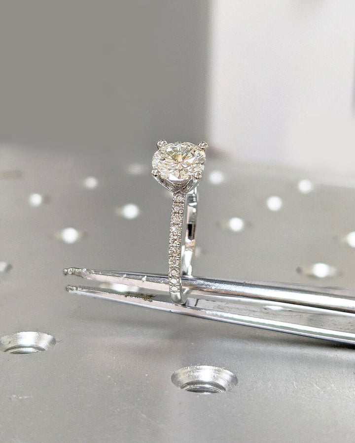 1.0CT Round Cut Pave Lab Grown Diamond Engagement Ring For Her