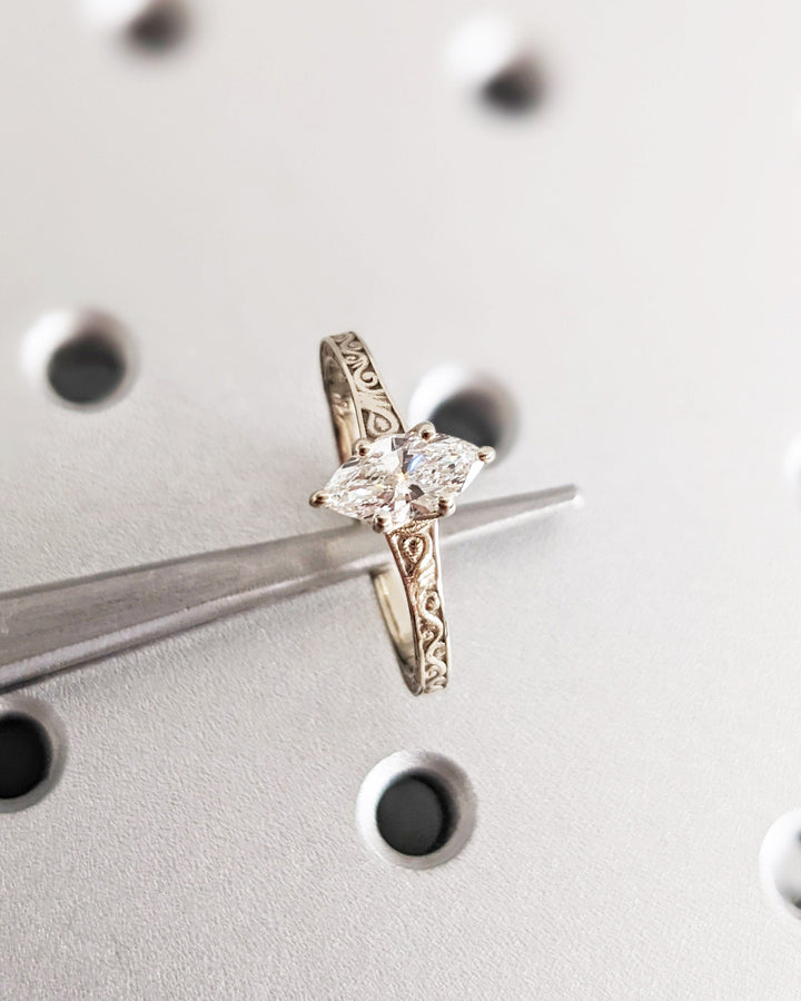 0.50CT Vintage Marquise Engagement Ring Lab Grown Diamond Engagement Ring For Women