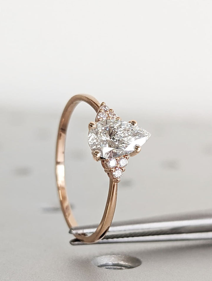 1.0CT Pear Cut Cluster Lab Grown Diamond Engagement Ring For Women
