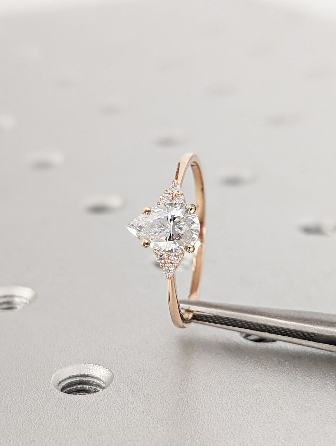 1.0CT Pear Cut Cluster Lab Grown Diamond Engagement Ring For Women