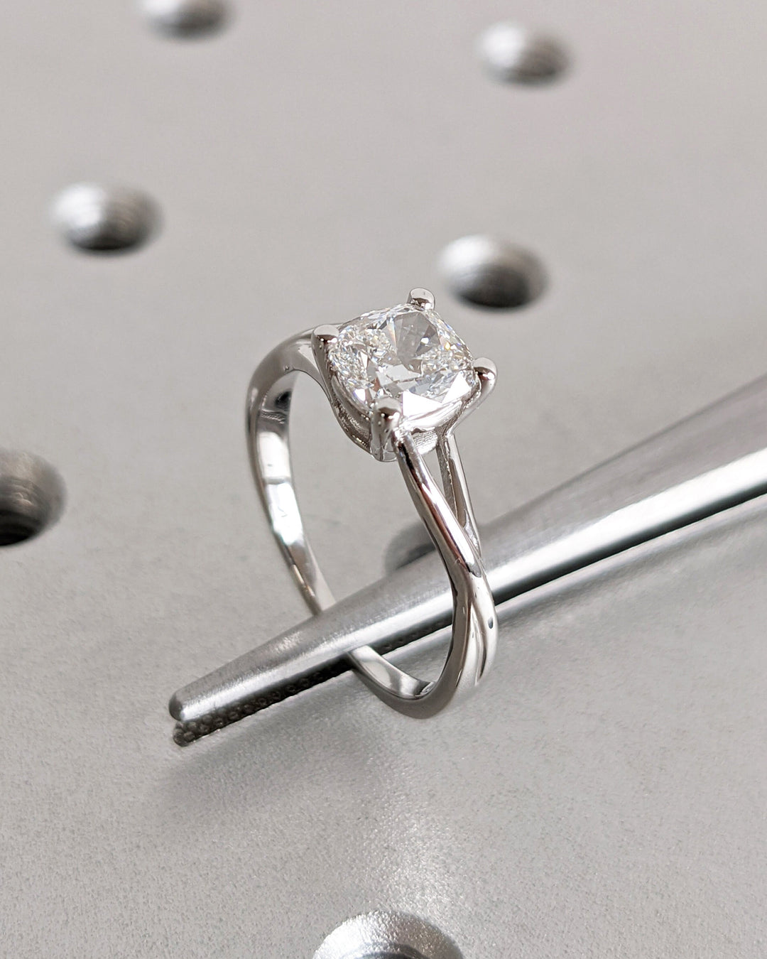 1.0CT Cushion Lab Grown Split Shank Diamond Engagement Ring Unique Twisted Band