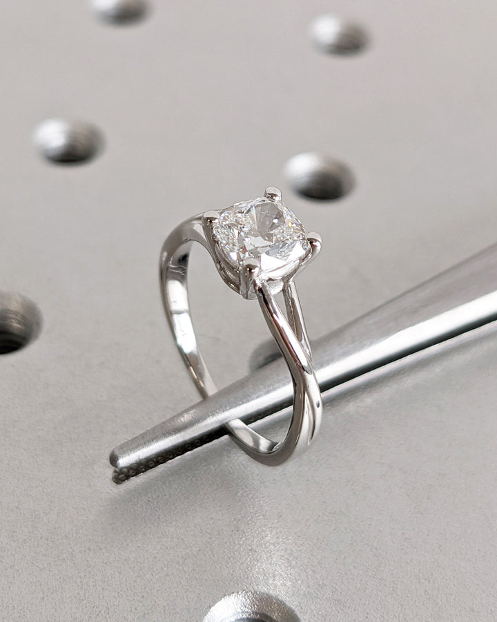 1.0CT Cushion Lab Grown Split Shank Diamond Engagement Ring Unique Twisted Band